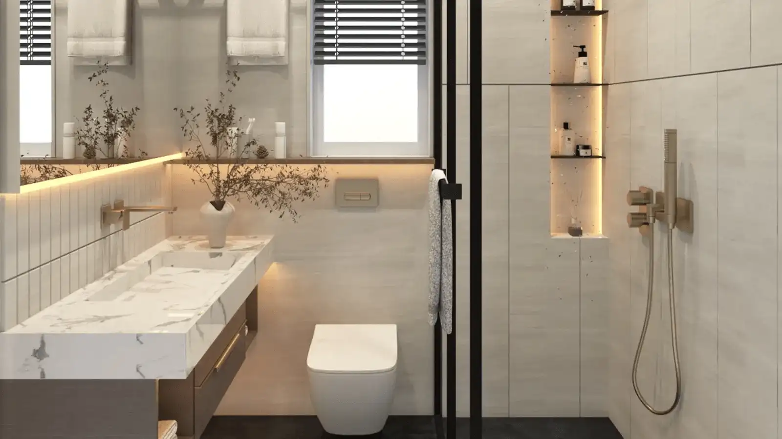 Luxury bathroom with premium fittings at Yula Hoskote